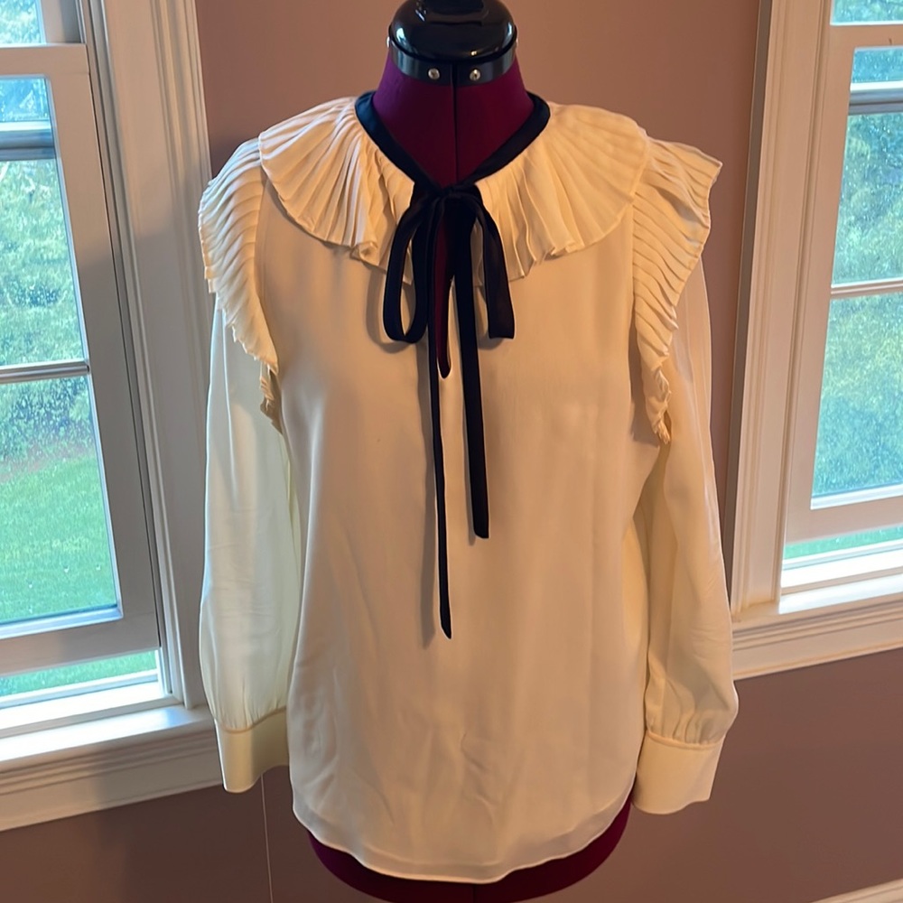 Tory Burch Ivory Ruffle Silk Blouse, size 8